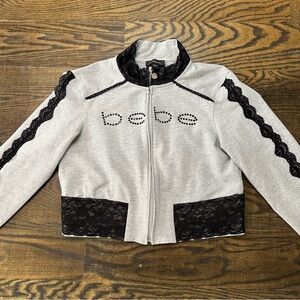 Bebe Gray Jacket with Black Lace Trim